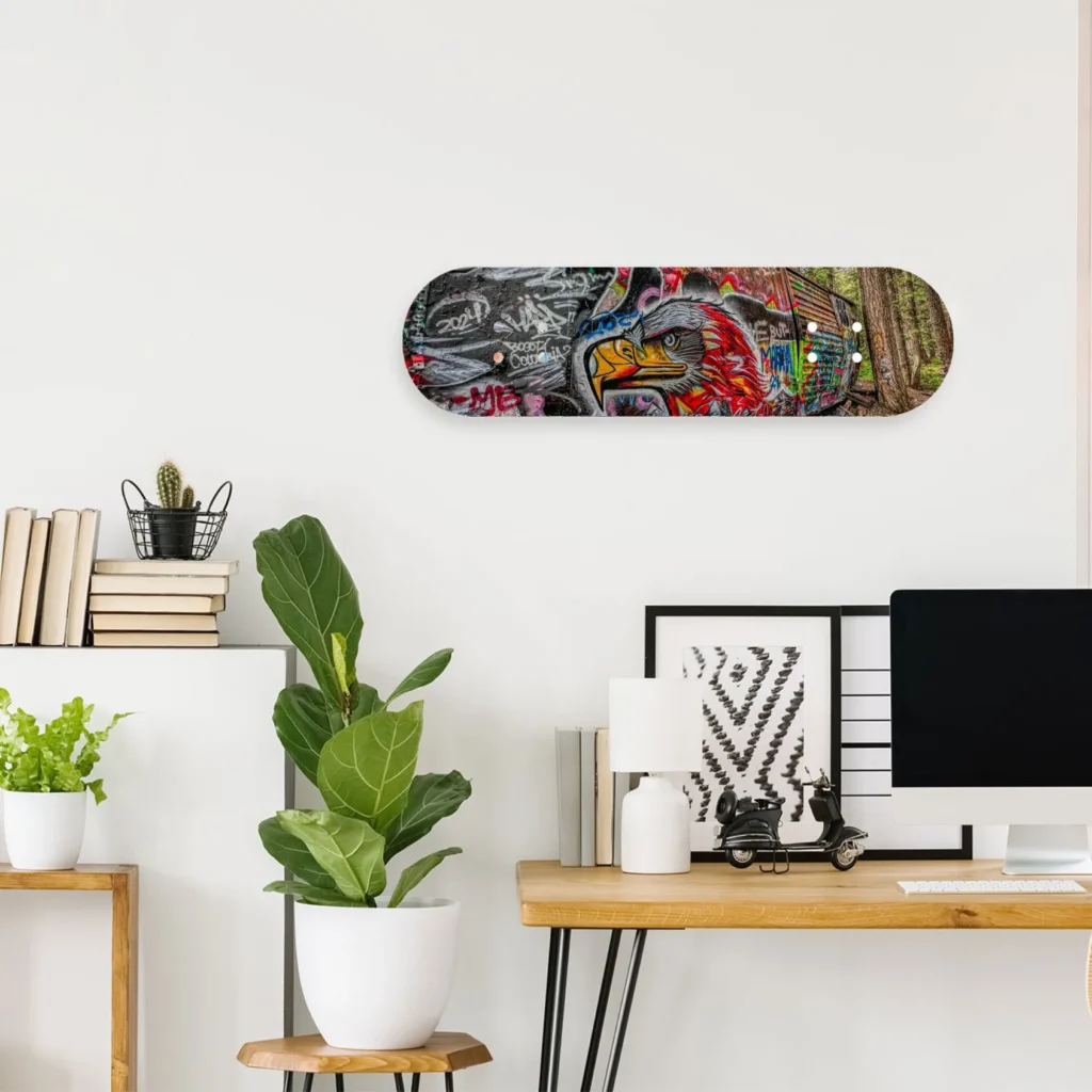 Toile métallique, skate décoratif